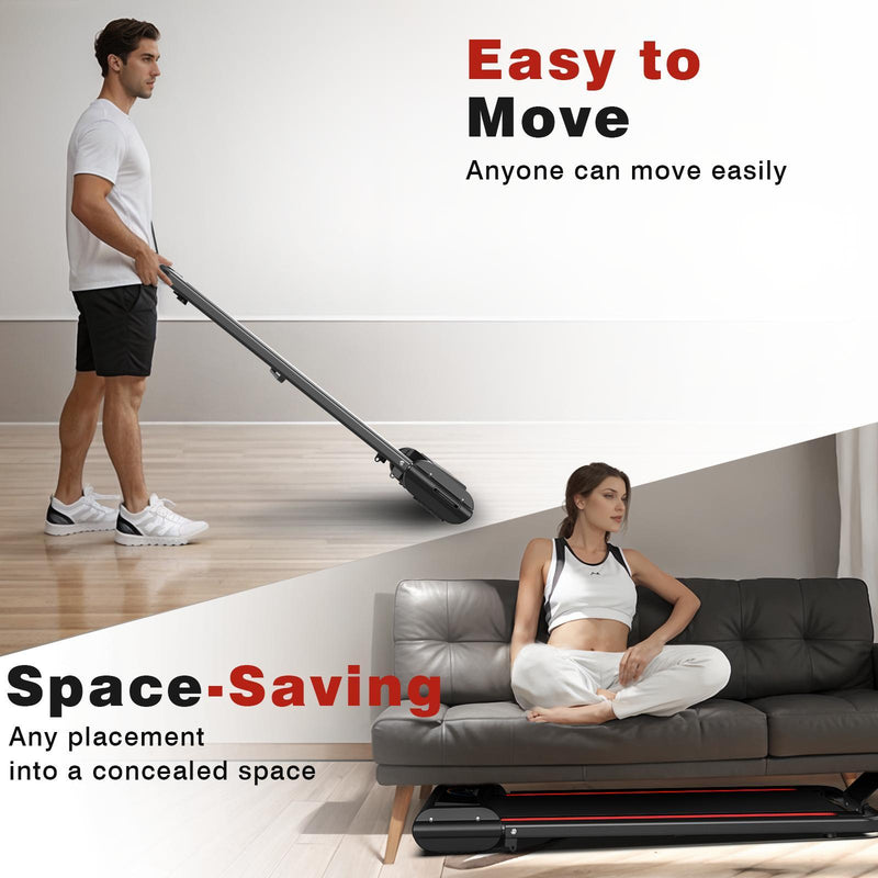 Portable Home Office Treadmill With Armrests, 265 Lbs Load Capacity, Powerful Silent Motor, 12 Programs, Remote Control