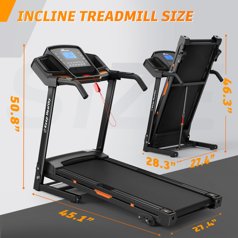 Foldable Treadmill With Incline, Folding Treadmill For Home Electric Treadmill Workout Running Machine, Handrail Controls Speed, Pulse Monitor,APP
