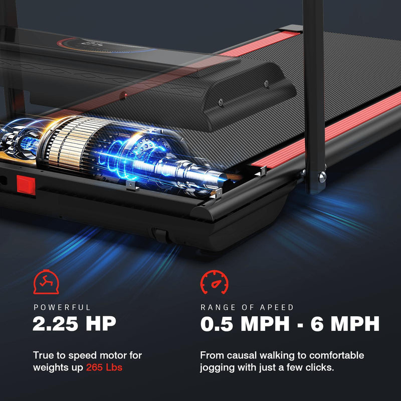 Portable Home Office Treadmill With Armrests, 265 Lbs Load Capacity, Powerful Silent Motor, 12 Programs, Remote Control